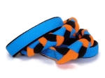Agility-Zergelleine blau-schwarz-neonorange - Leinenteil aus hochwertigem Fleece (schwarz und neonorange) und Gurtband (blau) geflochten - Halsung und Handschlaufe mit schwarzem Airmesh unterfüttert