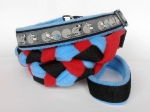 Agility-Zergelleine Black Sheep - Leinenteil aus hochwertigem Fleece (meerblau und rot) und Gurtband (schwarz) geflochten Halsung mit Borte Black Sheep versehen
