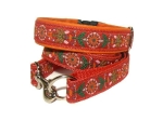 Halsband-Leinen-Set Pinwheel rot-orange