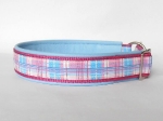Madras blau-pink - Zugstopp - Breite ca. 3,2 cm (incl. Leder)