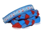 Agility-Zergelleine Ahoi - Leinenteil aus hochwertigem Fleece (meerblau und rot) Gurtband (blau) geflochten - Halsung mit Borte Ahoi versehen - Halsung und Handschlaufe mit mittelblauem Airmesh unterfüttert