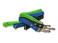 Beidseitig gummierte Leine mit Handschlaufe und Ring in der Handschlaufe - Länge 1,10 m - Breite 2 cm - blau, schwarz, apfelgrün