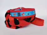Agility-Zergelleine Kleiner Pirat - Leinenteil aus hochwertigem Fleece (rot und schwarz) und Gurtband (rot) geflochten -  Halsung mit Borte Kleiner Pirat versehen