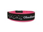 "Obedience schwarz-weiss-pink " - Größe 38 - 41 cm - Breite ca. 3,3 cm incl. Lederunterfütterung - Gurtband schwarz (25 mm) - Leder pink
