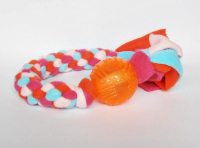 TPR-Ball (6 cm) mit Fleecezergel (35 cm zzgl. Fransen) - Fleece orange/pink/rosa/helltürkis